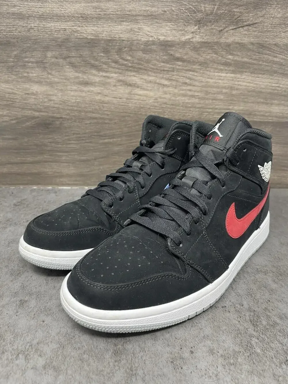 Air Jordan 1 Mid Multi Color Swoosh Black Shoes Mens Size 9 Red Blue Lot 554724